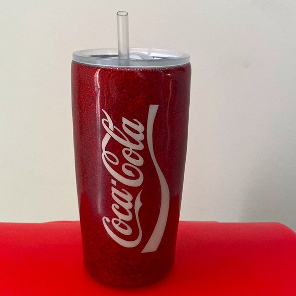 Coca Cola Stainless Steel Travel Tumbler with straw. Sparkly/Glittery. - Picture 4 of 15